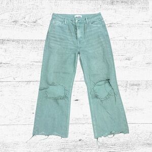 Stylish Distressed Mint Wide Leg Jeans